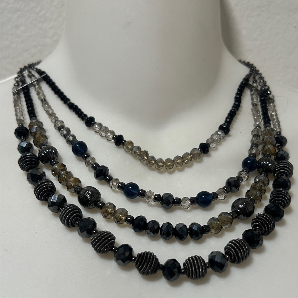 Elegant Multi-Strand Black and Gray Beaded Necklace